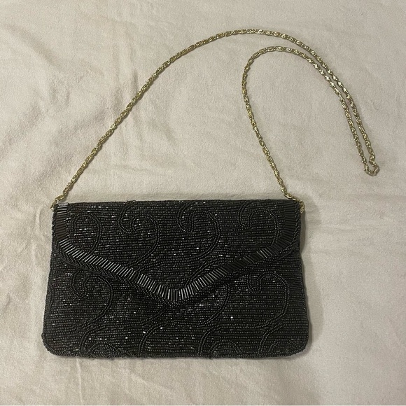 LA REGALE Vintage Beaded Envelope Clutch Gold Chain Evening Party Bag Purse - Picture 1 of 6